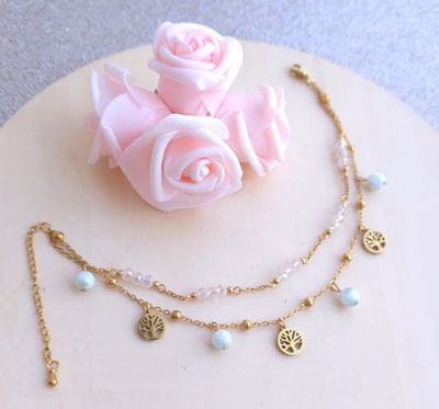 Bracelet de cheville • Pierre de Lune verte/aqua angel