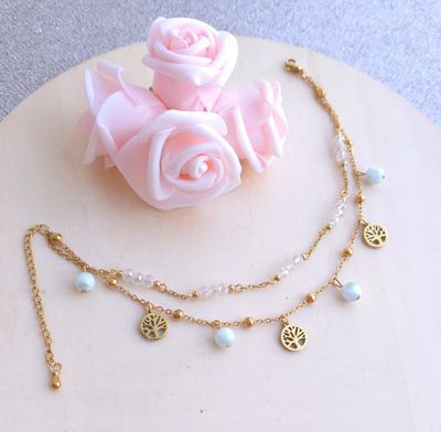 Bracelet de cheville • Pierre de Lune verte/aqua angel