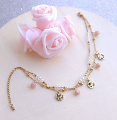Bracelet de cheville • Pierre de Lune pêche/aqua angel
