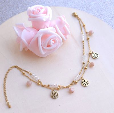 Bracelet de cheville • Pierre de Lune pêche/aqua angel