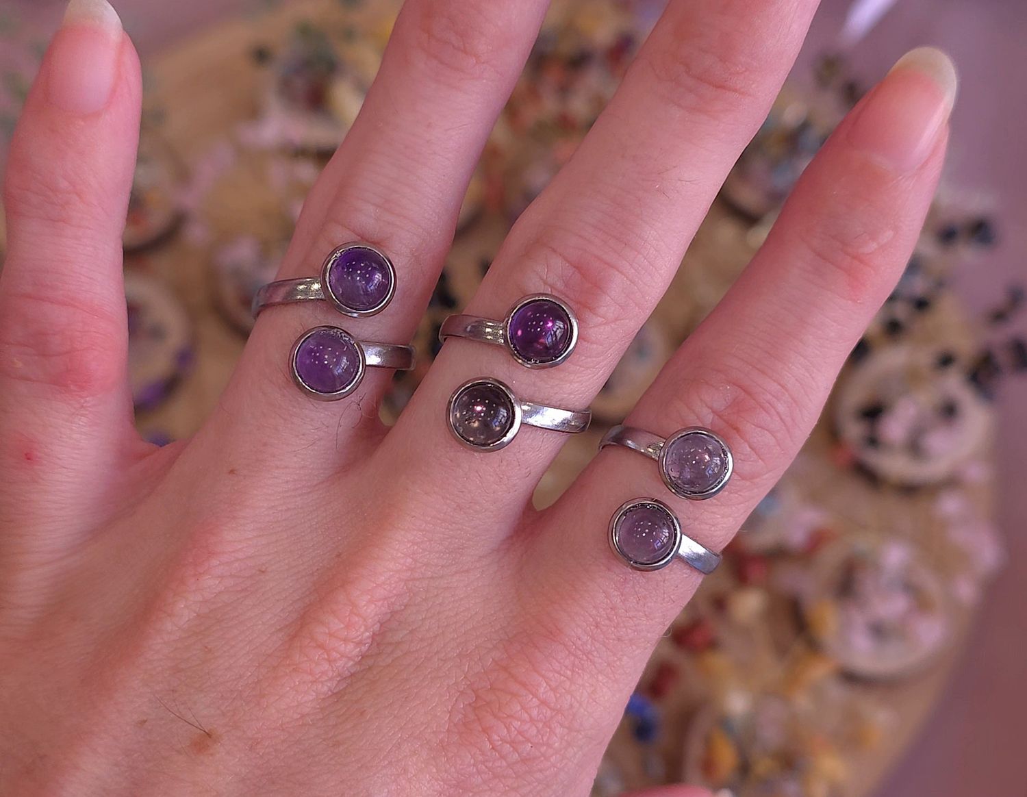 Bague Amethyste • Acier inoxydable
