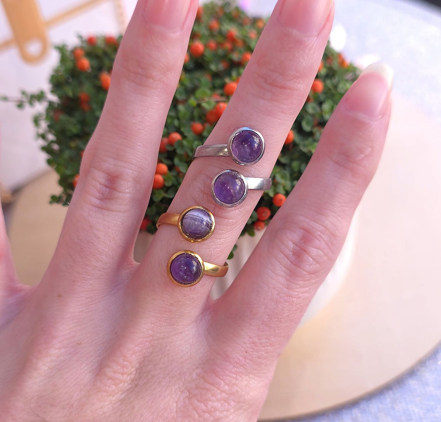 Bague Amethyste • Acier inoxydable
