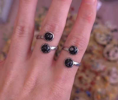 Bague Obsidienne Flocon de neige • Acier inoxydable
