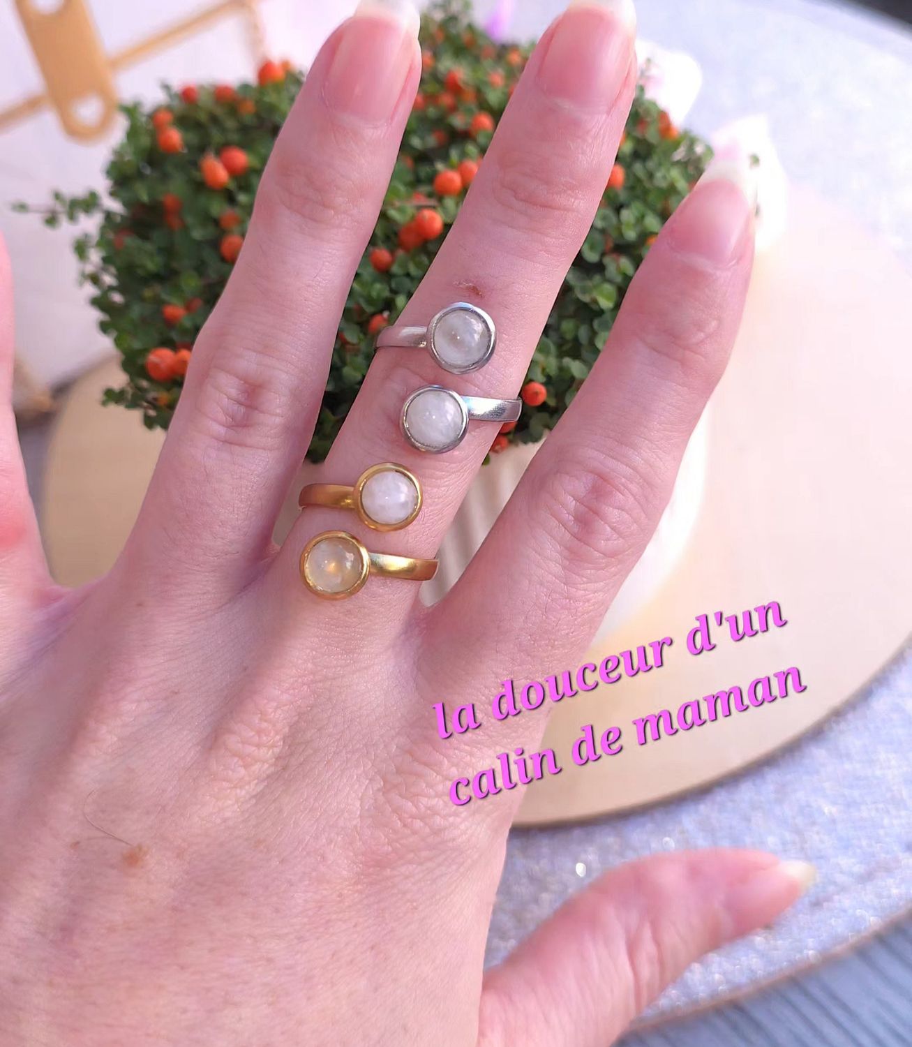 Bague Quartz rose • Acier inoxydable