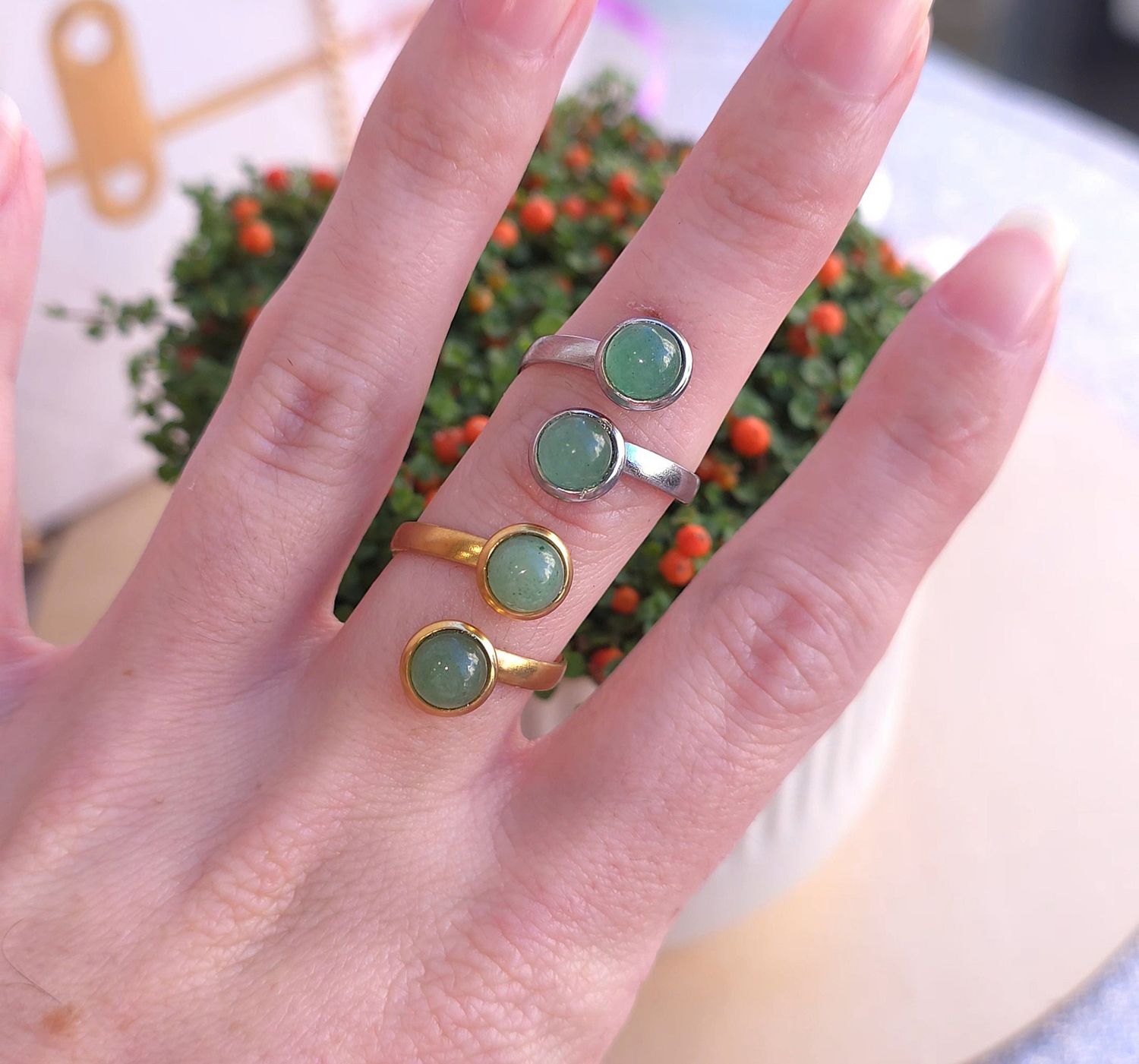 Bague Aventurine • Acier inoxydable
