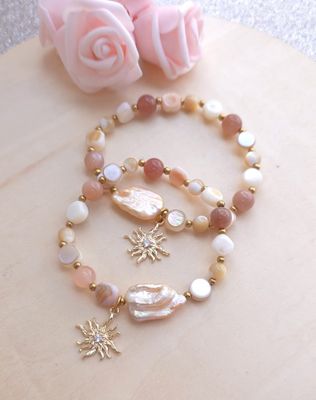 Bracelet Création • Nacre/ Perle de culture/Pierre de Lune