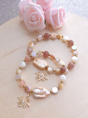 Bracelet Création • Nacre/ Perle de culture/Pierre de Lune