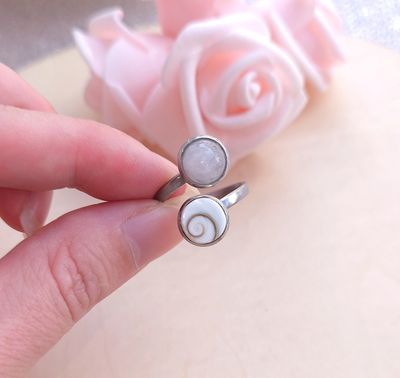 Bague Oeil de Sainte Lucie et Quartz Rose • Acier inoxydable
