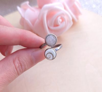 Bague Oeil de Sainte Lucie et Quartz Rose • Acier inoxydable