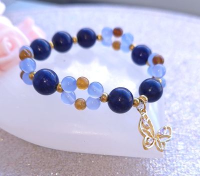 Bracelet Création • Lapis lazuli/ Calcédoine Bleue / Tourmaline Jaune