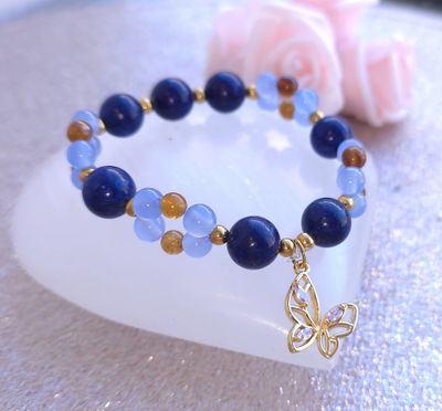 Bracelet Création • Lapis lazuli/ Calcédoine Bleue / Tourmaline Jaune
