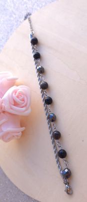 Bracelet Création Duo • Obsidienne Argentée/Agate Noire/ Hématite 