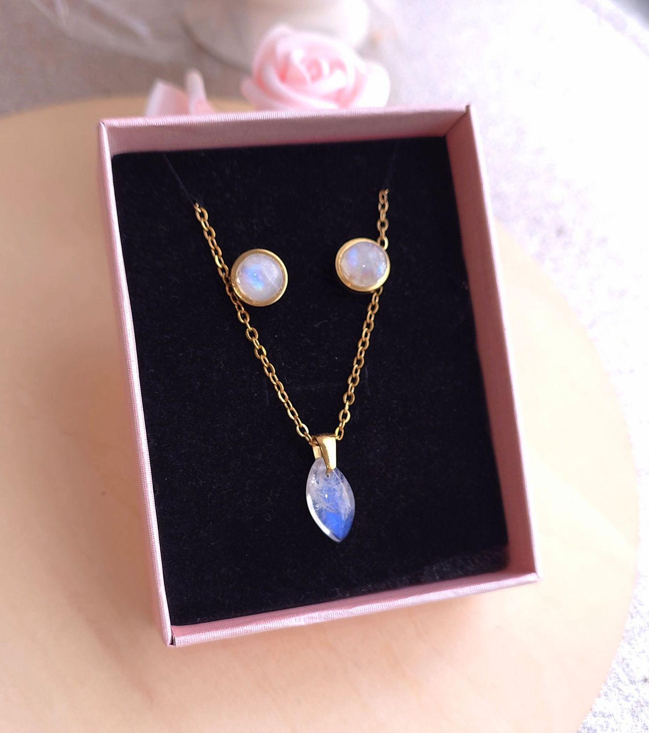 Parure Pierre de lune Blanche Arc-en-Ciel