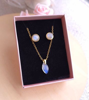 Parure Pierre de lune Blanche Arc-en-Ciel