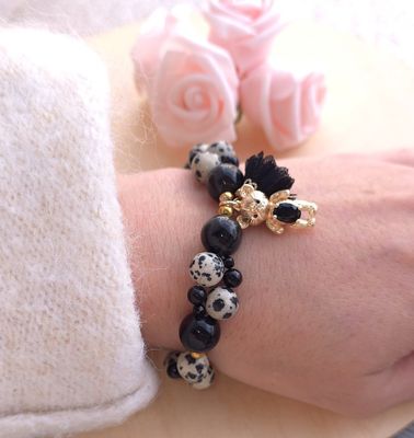 Bracelet Création • Jaspe Dalmatien/Obsidienne oeil Céleste/Tourmaline Noire/ Spinelle