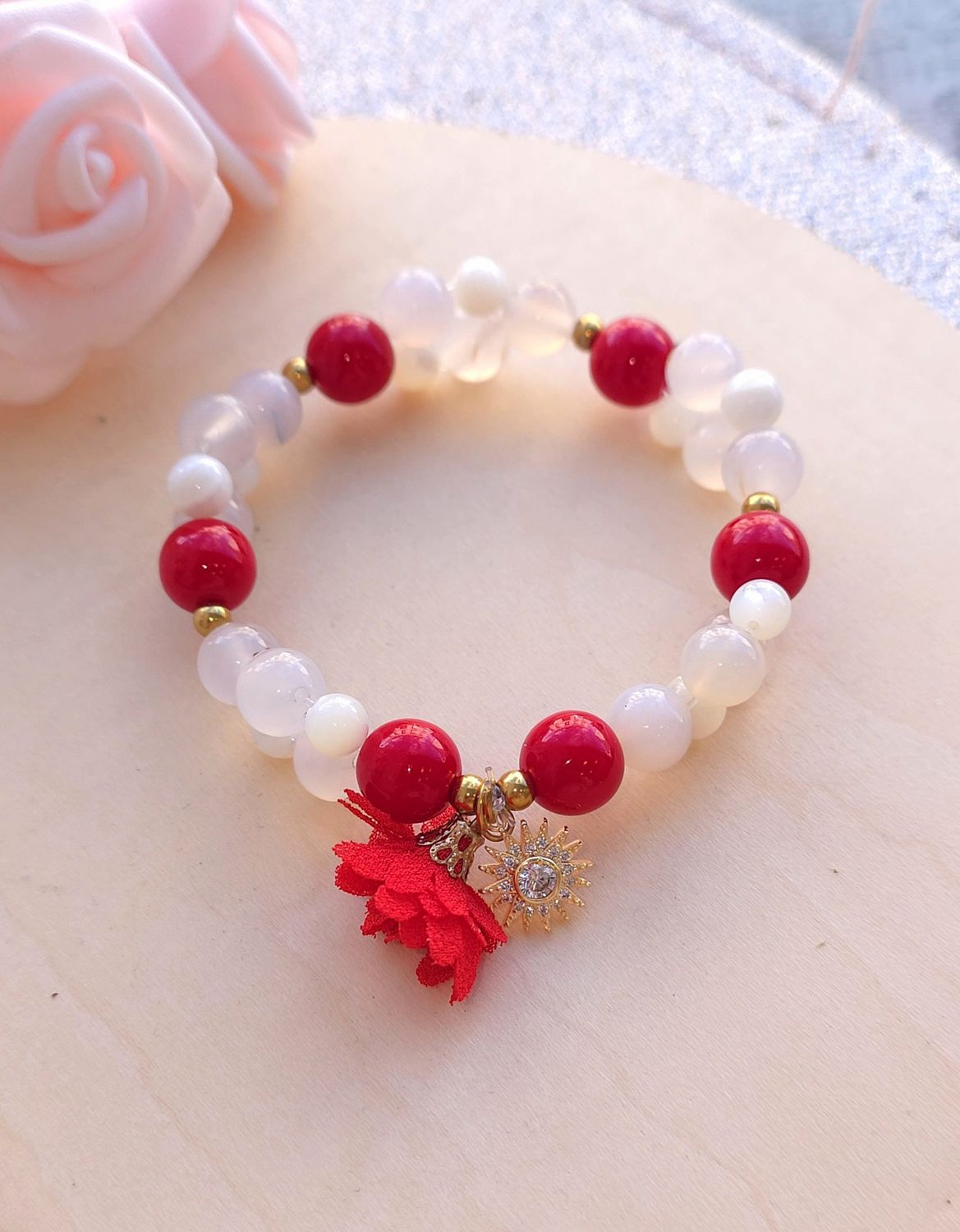 Bracelet Création • Agate Rouge/Agate Montana/Nacre blanc