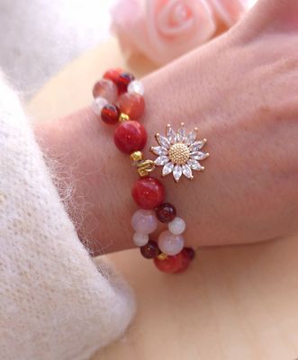 Bracelet Création • Corail/Agate fleur rouge/Pierre de lune blanche/Tourmaline orange 