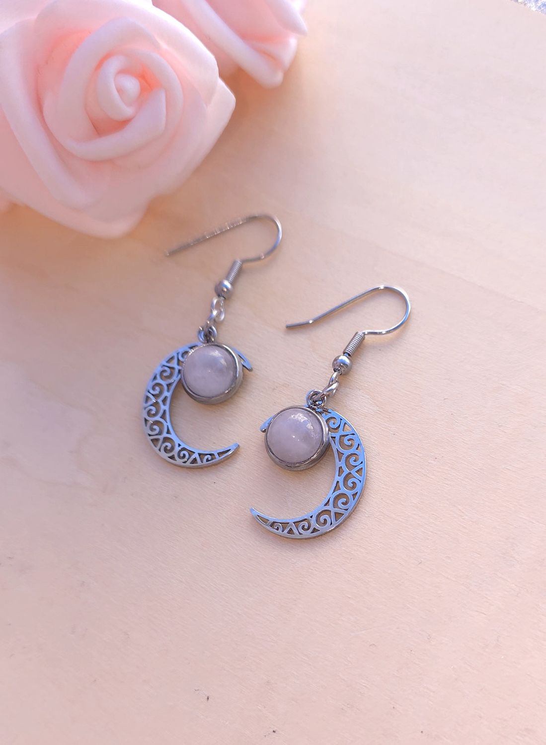 Boucle lune • Quartz Rose 