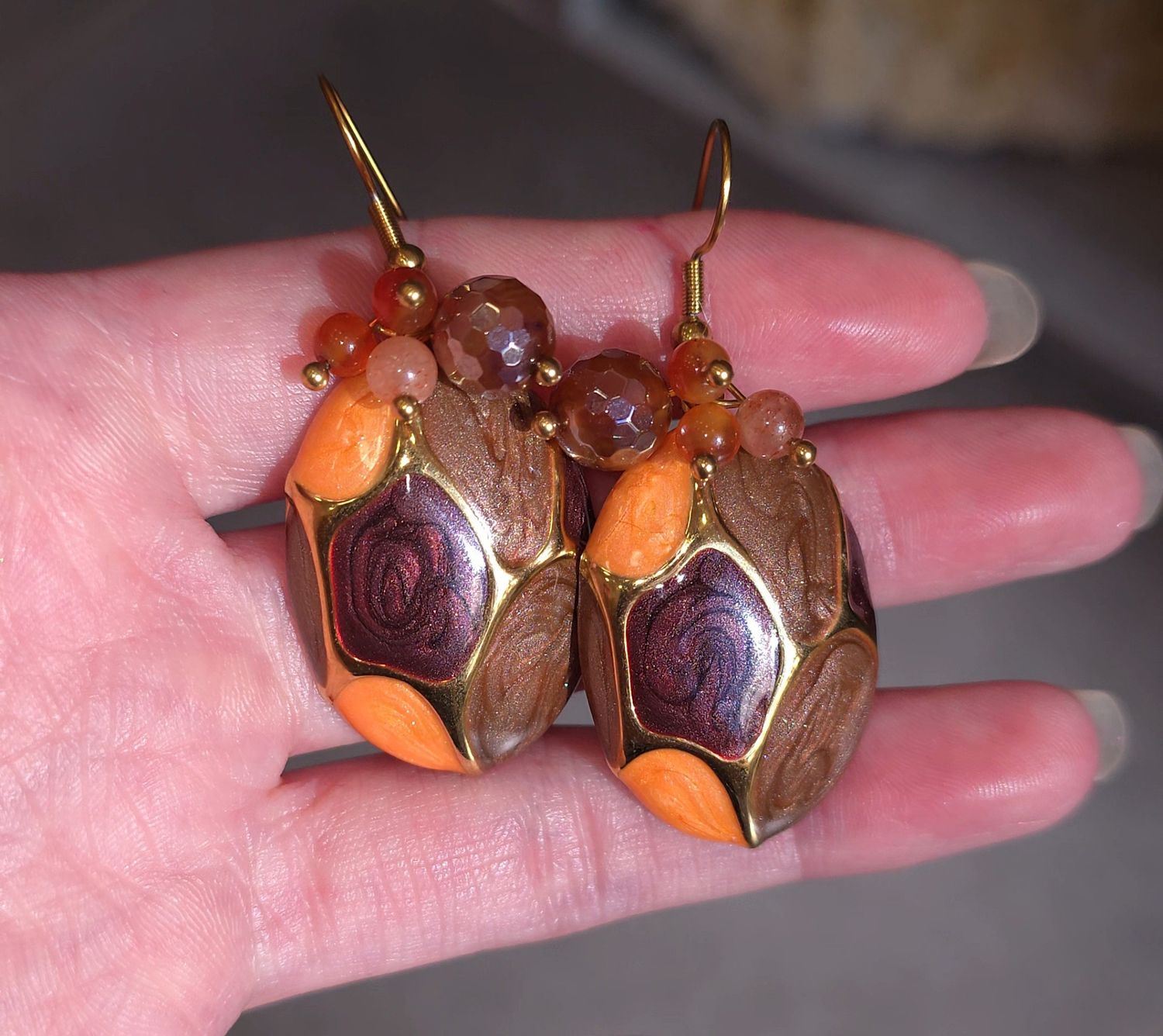 Boucle Éclats Magique • Cornaline/Pierre du soleil/Agate Marron