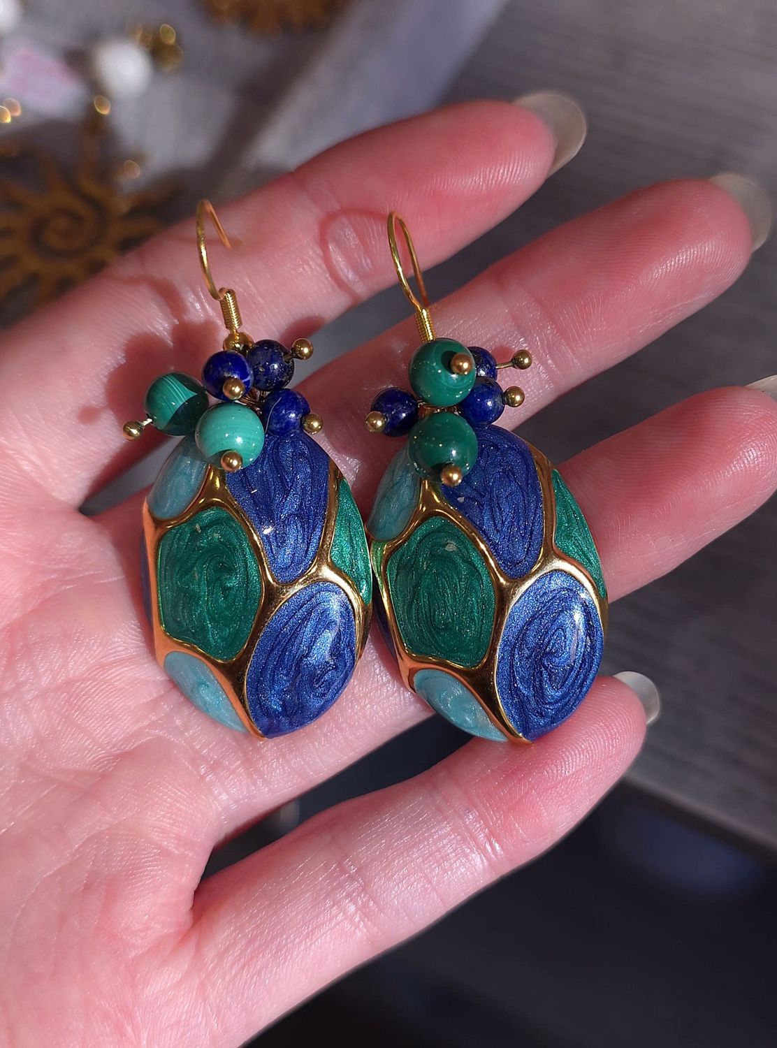 Boucle Éclats Magique • Malachite/Lapis lazuli