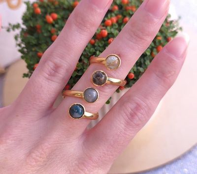 Bague Agate mousse • Acier inoxydable