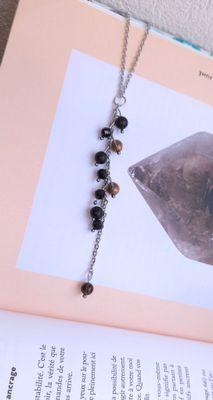 Collier Cascade de perle • Quartz fumé, shungite, spinelle