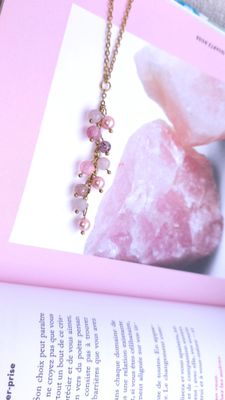 Collier Cascade de perle • Quartz Rose et Quartz Fraise