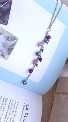 Collier Cascade de perle • Perle de culture, Phosphosidérite et fluorite