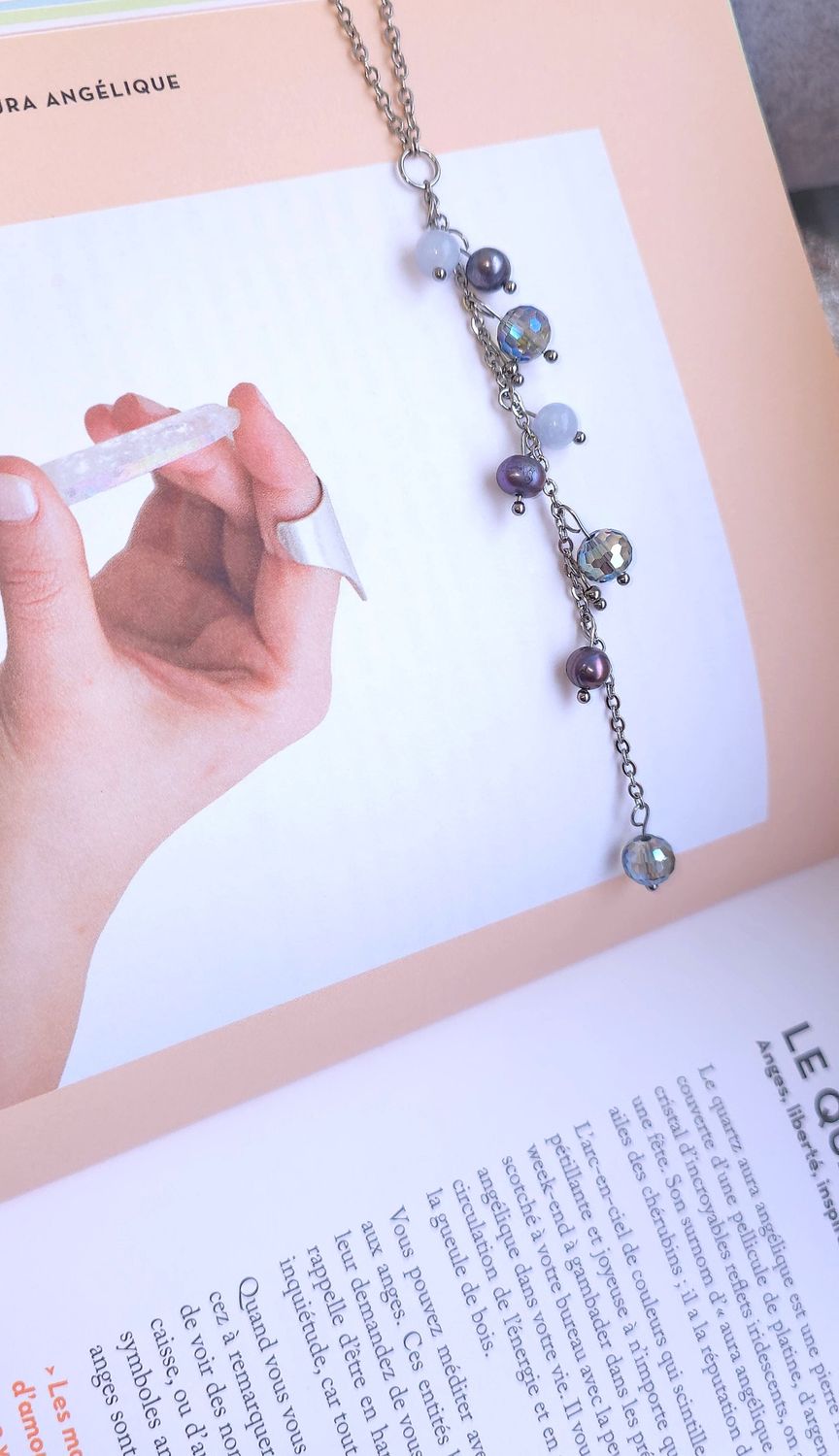 Collier Cascade de perle • Aigue marine, aqua aura et perle de culture
