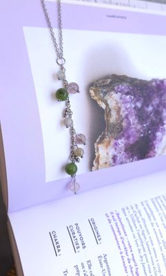 Collier Cascade de perle • Amethyste, labradorite et jade Néphrite 
