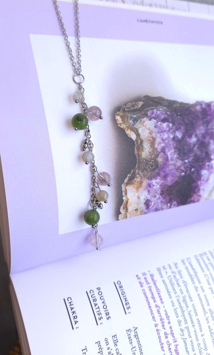 Collier Cascade de perle • Amethyste, labradorite et jade Néphrite 