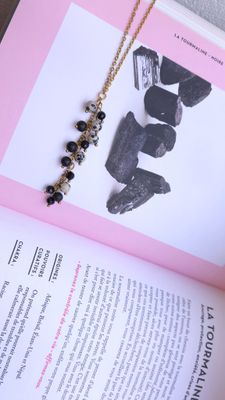 Collier Cascade de perle • Jaspe Dalmatien, shungite et spinelle