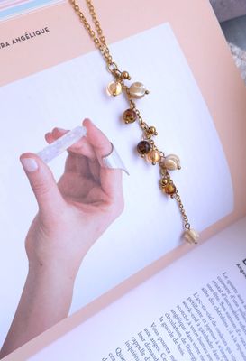 Collier Cascade de perle • Ambre, aqua aura or et nacre coquillage