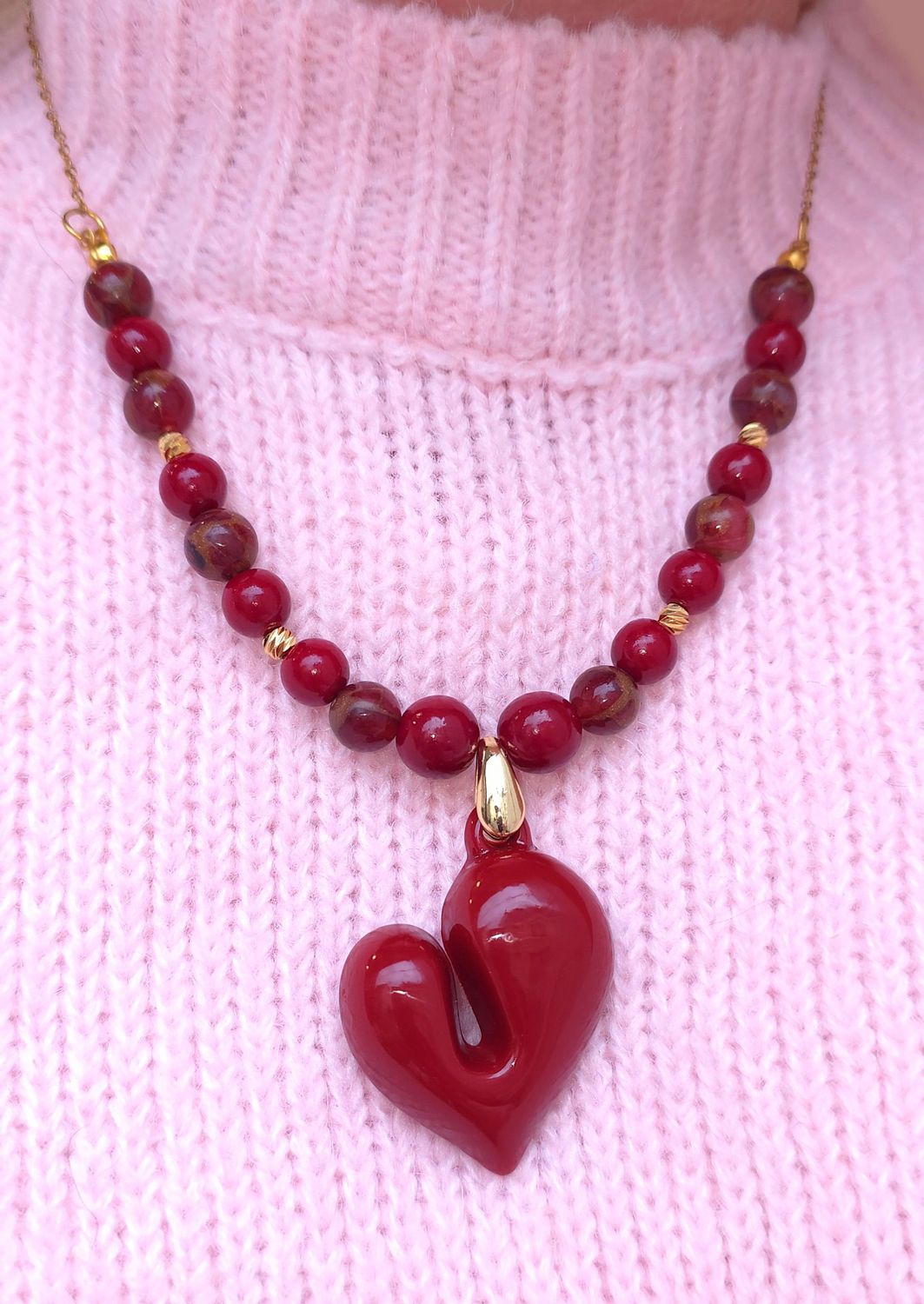 Collier Coeur • Jaspe Impérial et Bambou de mer