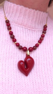 Collier Coeur • Jaspe Impérial et Bambou de mer