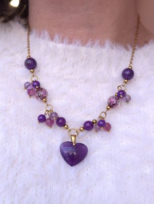 Collier Amethyste/Phosphosidérite/Fluorite 