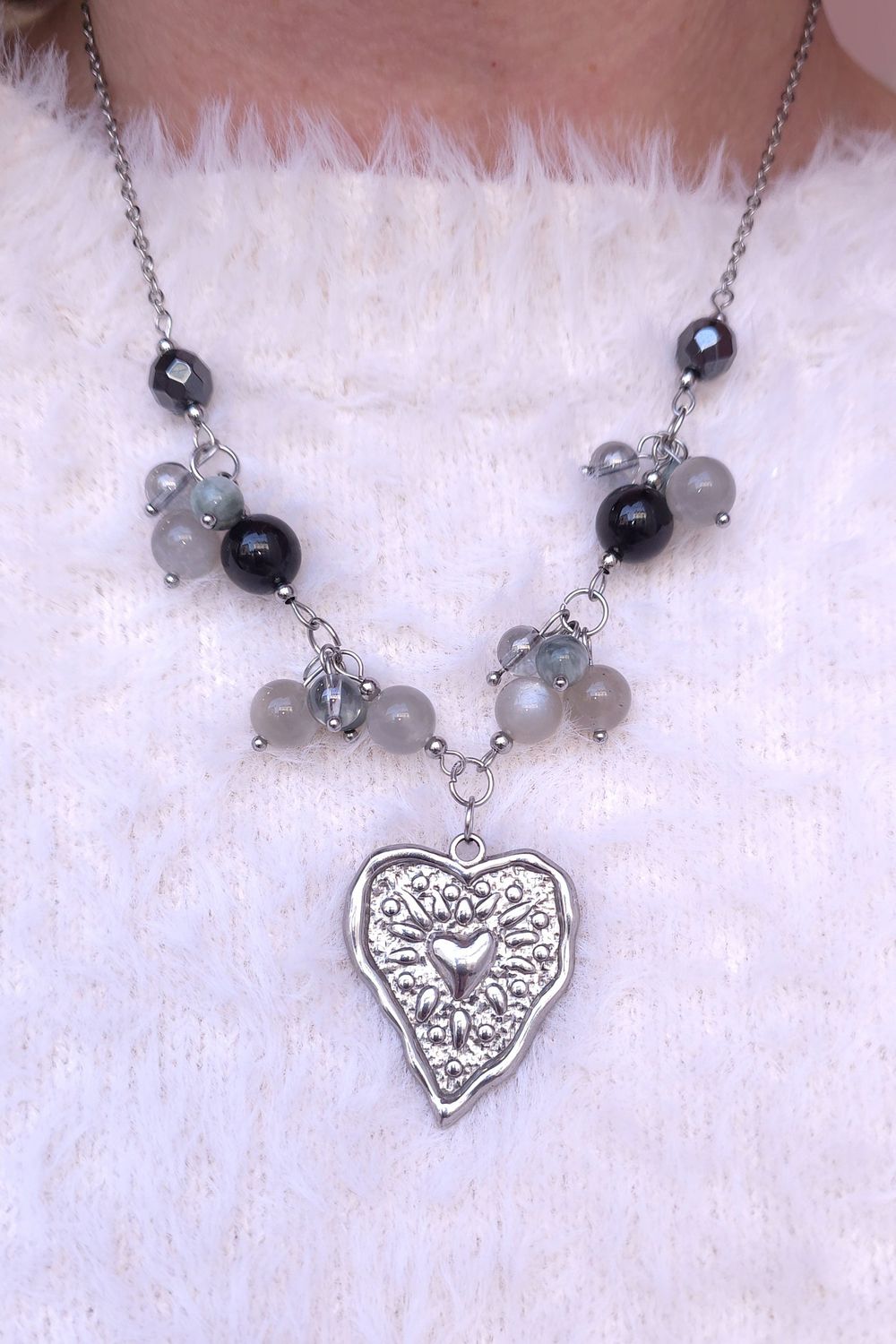 Collier Pierre de lune/Labradorite/Hématite/Tourmaline 