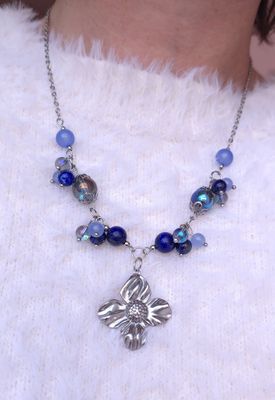 Collier Lapis lazuli/ Aqua aura/Calcédoine Bleue 
