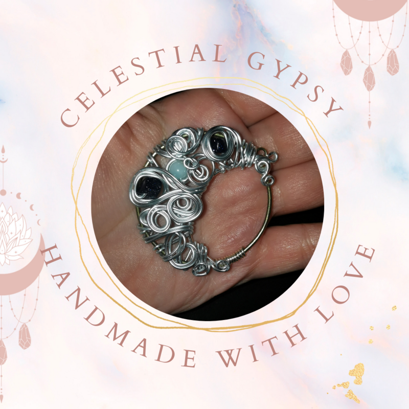 Crescent Wire Wrap Crystal Pendant