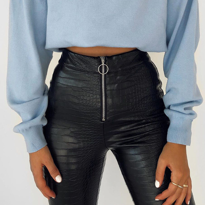 BLACK COATED DENIM CROC STRAIGHT JEAN