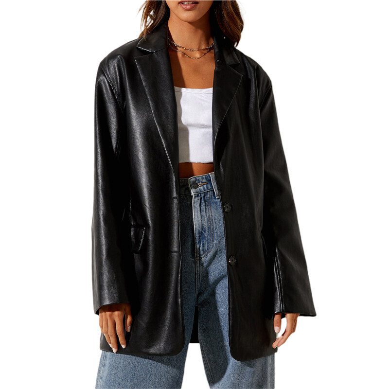 &#39;Material Girl&#39; Faux Vegan Leather Blazer