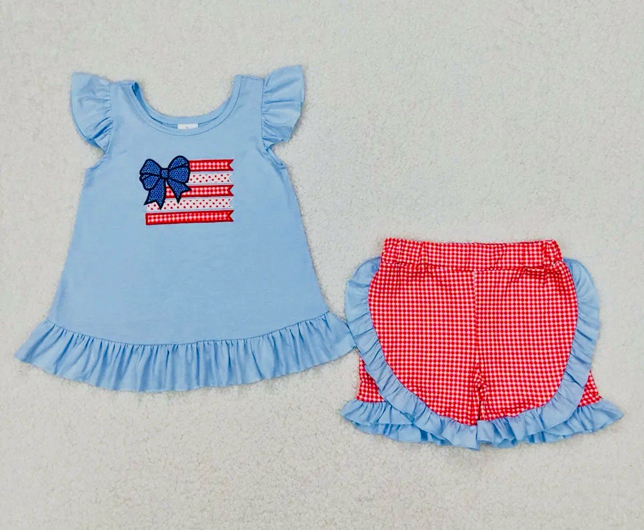 Freedom Rings Girls Embroidered Short Set
