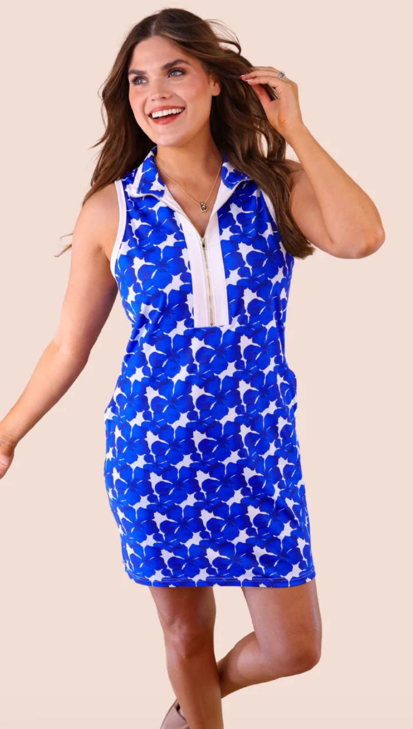 Everyday Zipper Dress In Blue Floral