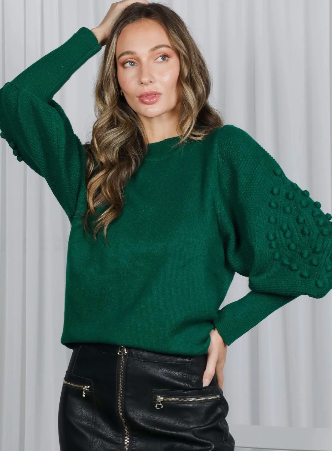 Bella Pom Pom Balloon Sleeve Sweater