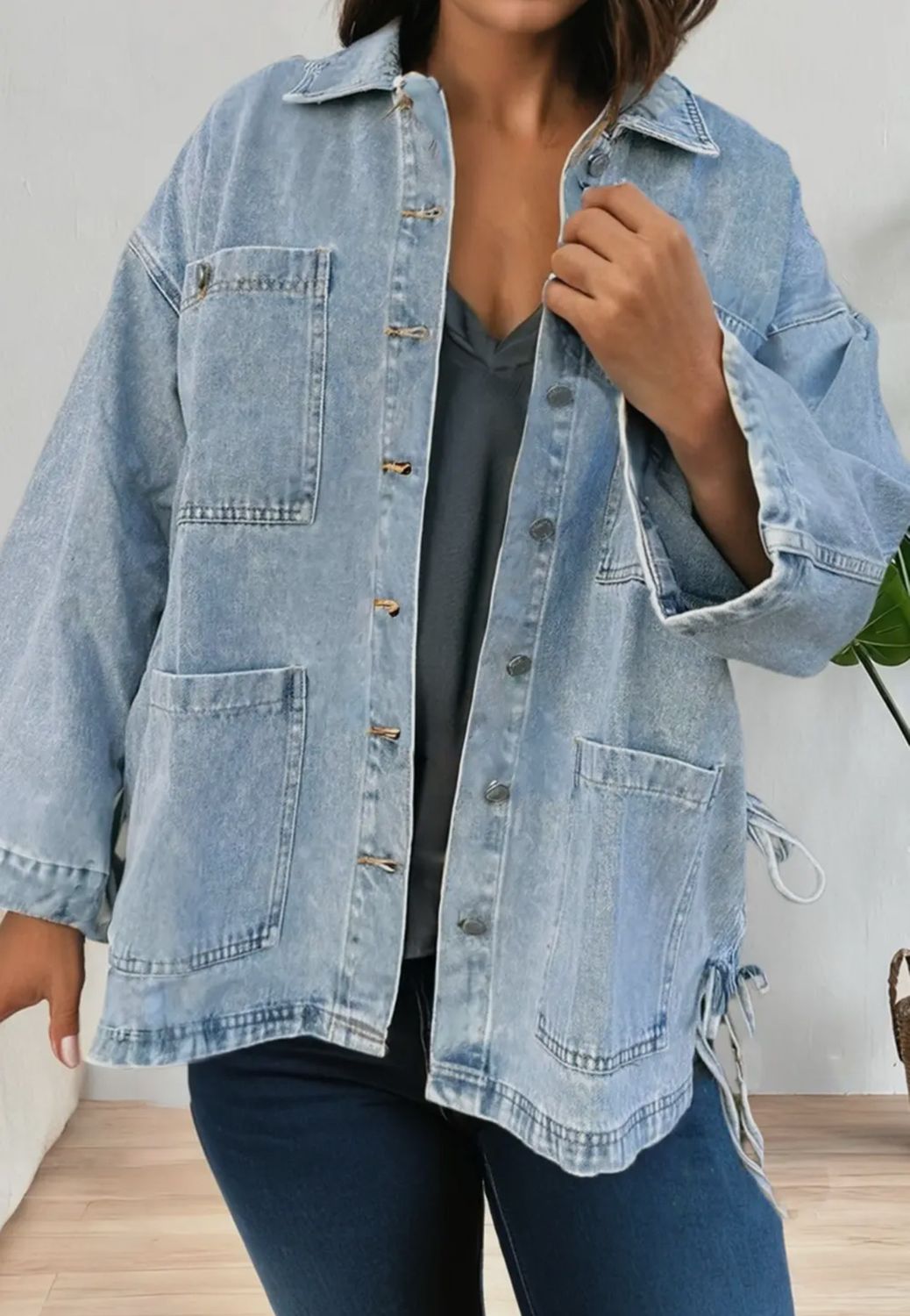 Boyfriend Style Multi-Pocket Denim Jacket