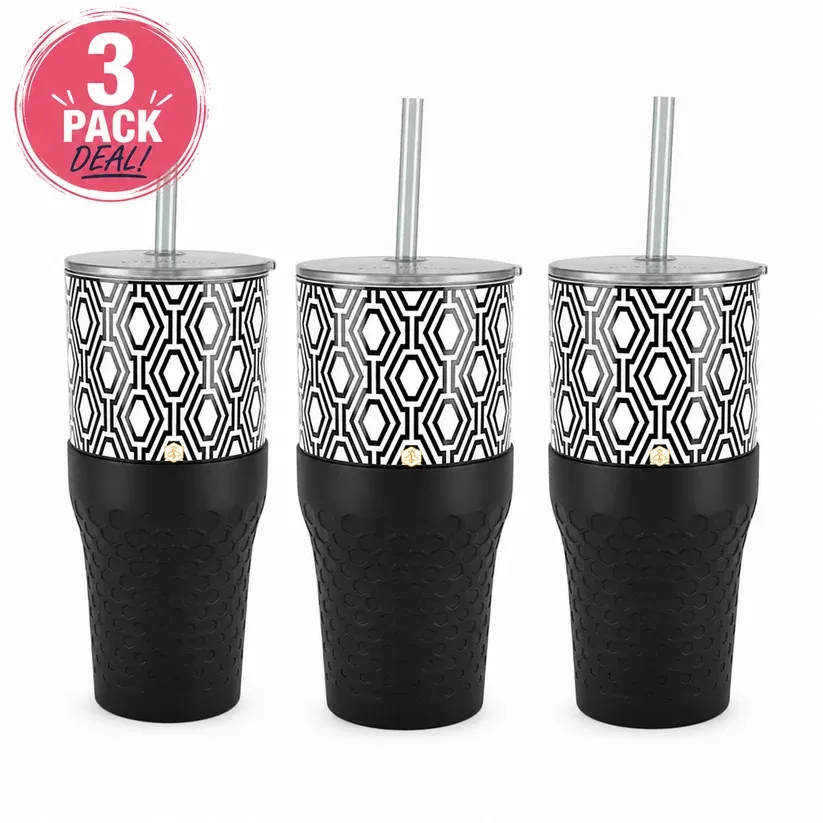 Black &amp; White Abstract 30oz Tumbler