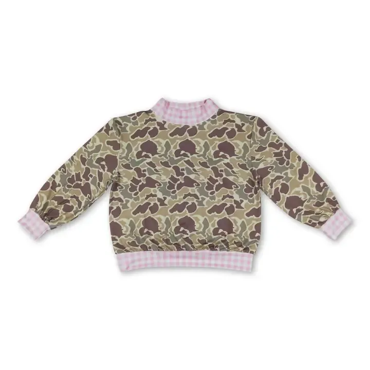 *PREORDER* Girls Camo Long Sleeved Top with Pink Gingham