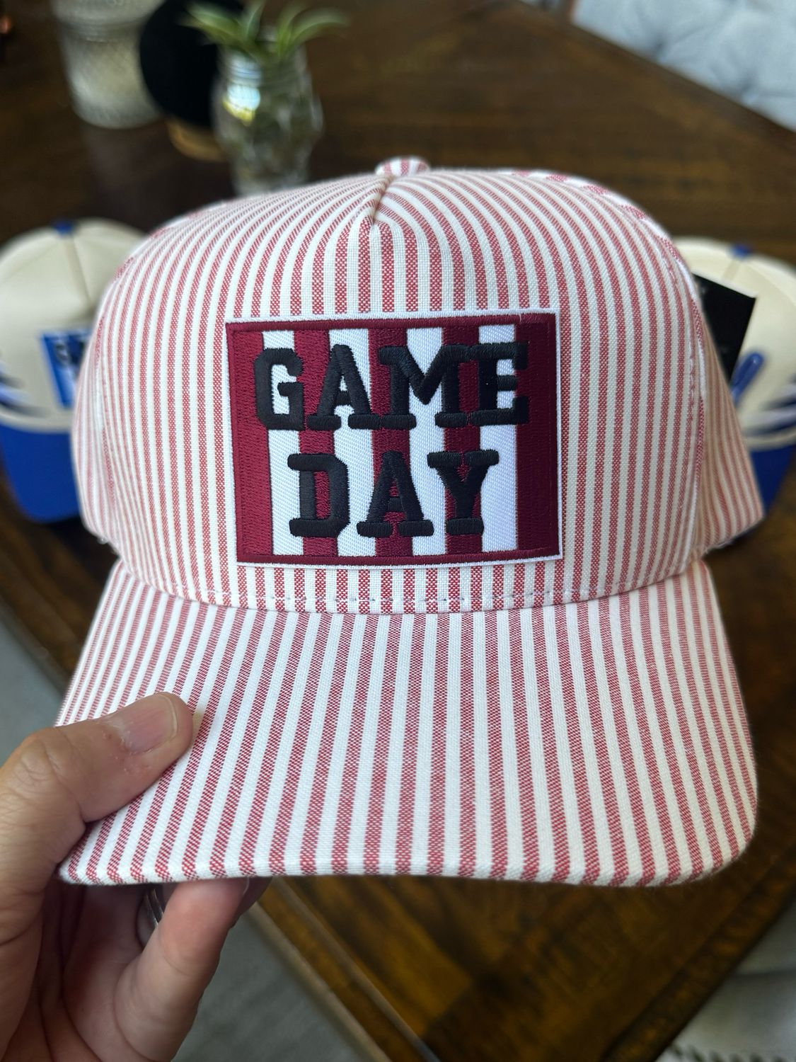 GAME DAY Striped Maroon Patch Hat