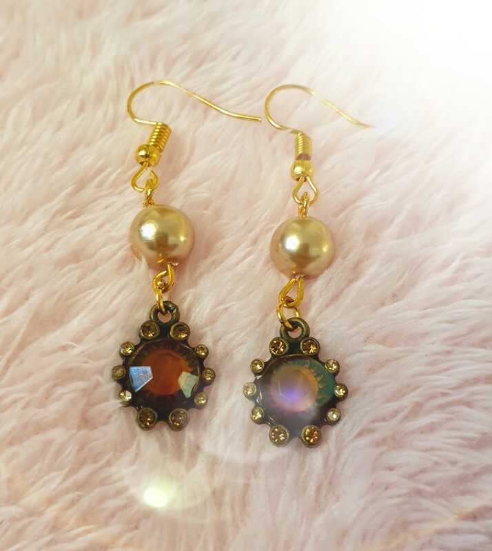 Gold Plated Faux Pearl Star Rhinestone Earrings