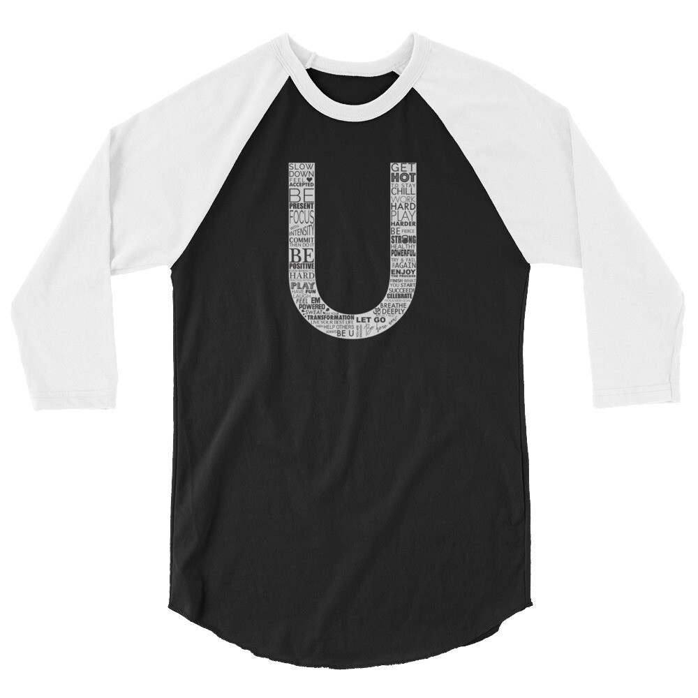 Unisex 3/4 Sleeve T-Shirt | The U Logo, Color: Black/White, Size: XS